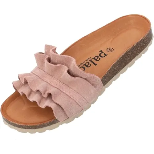 Palado Pantoletten Damen Vilnado - bequeme Sandalen Made in Spain - Hausschuhe mit Kork-Fußbett - modische Sommerschuhe Rosa UK9,5 - EU43