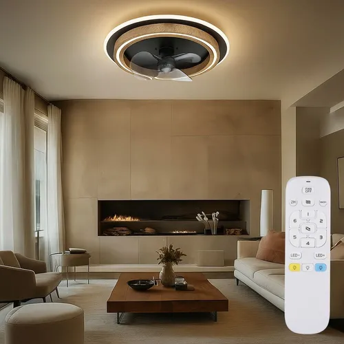 LED Deckenventilator mit Fernbedienung - Holzoptik schwarz, dimmbar & 6 Geschwindigkeitsstufen - Ventilatoren: Stilvoller Deckenventilator mit dimmbarer CCT-Beleuchtung, 6 Geschwindigkeitsstufen und Fernbedienung für individuelle Raumgestaltung.