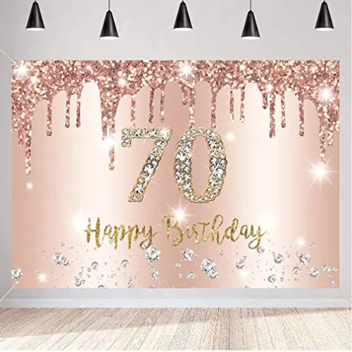 70. Geburtstag Deko Frauen, Dekoration Roségold Glitzerflecken Stoff Schild Plakat, 70. Geburtstag Hintergrund Banner Frau 70 Geburtstagsfeier Deko