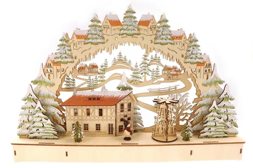3D Schwibbogen Lichterbogen Winterlandschaft mit LED - Schöner 3D Lichterbogen aus Holz für stimmungsvolle Weihnachtsbeleuchtung. Mit praktischem Timer für müheloses Einstellen der Lichtquelle. Ideal für jedes Zimmer!