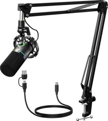 MAONO PD200XS dynamisches Mikrofon schwarz - Mikrofon mit RGB-Beleuchtung, ideal für Gamer und Streamer. Genießen Sie kristallklaren Klang und vielseitige Anschlussmöglichkeiten für höchste Audioqualität.