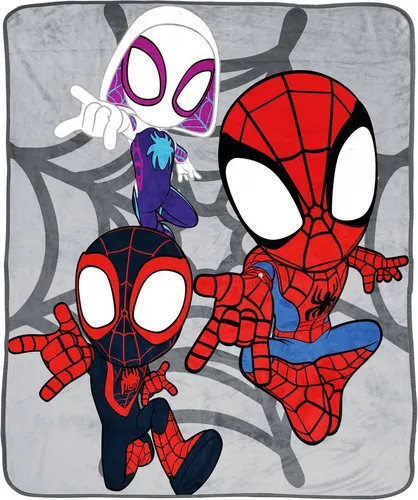Jay Franco Marvel Spidey Sofadecke 130 x 150 cm – Flauschige Tagesdecke mit Miles Morales & Ghost Spider Gwen - Flauschige Marvel Sofadecke in 130 x 150 cm für gemütliche Momente. Das coole Design begeistert kleine Superhelden und sorgt für angenehme Nächte. Pflegeleicht und ideal für das Kinderzimmer!
