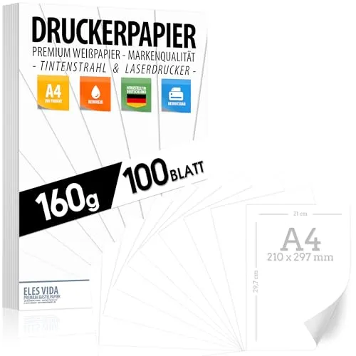 BLATT weißes Druckerpapier 160g/m² – PREMIUM PAPIER Reinweiß, DIN A4 100