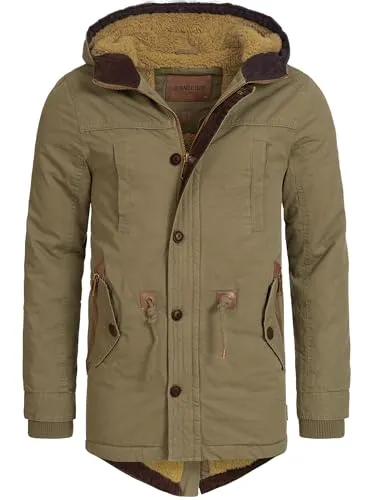 Indicode Herren Barge Winterjacke mit Kapuze & Teddyfutter - Stylische Winterjacke mit Kunstleder-Applikationen und Kordelzug für optimale Passform. Kuscheliges Teddyfutter sorgt für angenehme Wärme. Ideal für kalte Tage!