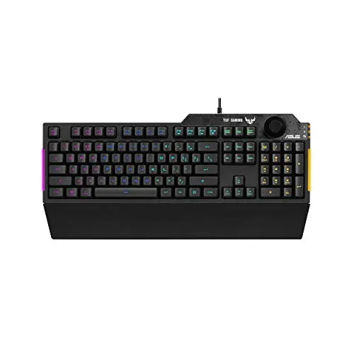 ASUS K1 Gaming Keyboard - Französisches Layout, RGB-Beleuchtung - Tastatur mit TUF-Gaming-Switches und 19-Key-Rollover für optimale Performance. Robuster Rahmen mit Spritzwasserschutz und programmierbaren Tasten für individuelles Gameplay.