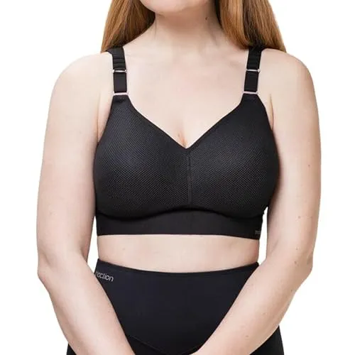 TriAction Damen Gepolstert Sport-BH Hybrid Lite P, Schwarz (Black 04), Gr. 90C - Funktionsunterwäsche mit innovativem Dynamic Lite Gewebe für optimale Flexibilität und Passform. Gepolsterte Träger und Cups bieten sicheren Halt und Komfort beim Sport.