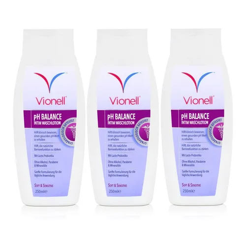 Vionell Duschcreme Intim Waschlotion pH Balance Soft & Sensitive 250ml (3er Pack) - Sanfte Intimwaschlotion zur täglichen Pflege. Unterstützt die natürliche Barrierefunktion und sorgt für ein ausgewogenes pH-Niveau. Seifenfrei und dermatologisch getestet für optimale Verträglichkeit.