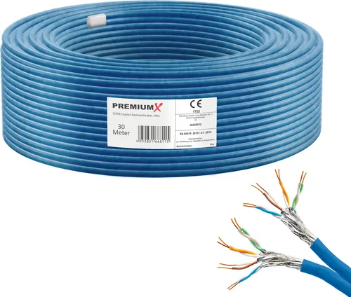 Premium X 30m CAT 8 Netzwerkkabel in blau von PremiumX