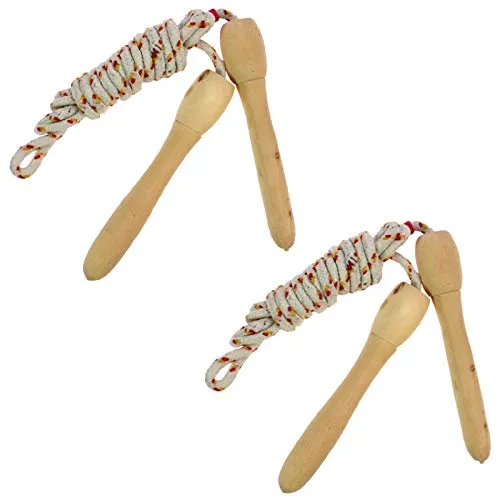 HAC24 2er Set Springseil 2m mit Holzgriffen Hüpfseil Sprungseil Für Kinder und Erwachsene Fitness Training Spiel Sprung Seil