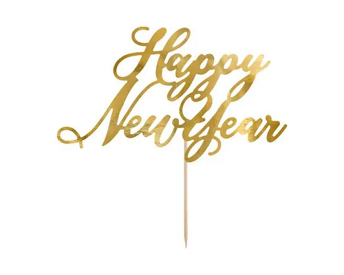 partydeco Tortenstecker Tortendeko 'Happy New Year' 24cm, Gold