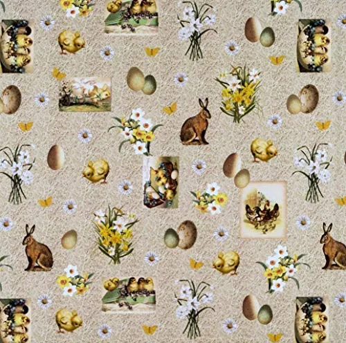 Sandner Tischdecke Ostern Mitteldecke Baumwolle Decke Osterdecke Osterdeko Bunt 85x85 cm (Beige, Braun, Bunt)