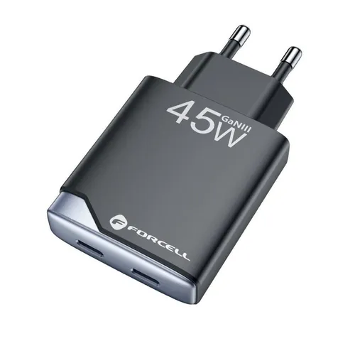 Forcell 2C USB-Ladegerät 45 W - Ultra Slim GaN III - Das FORCELL F-ENERGY GaN III Ladegerät überzeugt mit 45 W Leistung und kompaktem Design. Mit zwei USB-C-Ports für schnelles Laden von Smartphones und Tablets ist es der perfekte Begleiter für unterwegs.