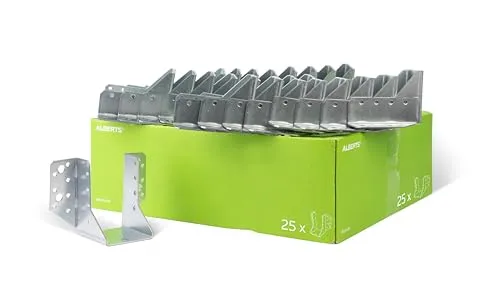 Alberts 846954 Balkenschuh Typ A | sendzimirverzinkt | 25er Set - Stütze für Holzbalken, robust und korrosionsgeschützt durch sendzimirverzinkten Stahl, einfach zu montieren für stabile Konstruktionen im Garten- und Hausbereich.