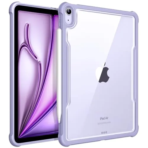 Fintie Hybrid Hülle für iPad Air 11 Zoll (2024), iPad Air 5. Generation (2022) / 4 2020 10,9 Zoll - Transparent Klar Hartschalen Rückseite Abdeckung mit Stoßfeste Soft TPU Bumper, Violett