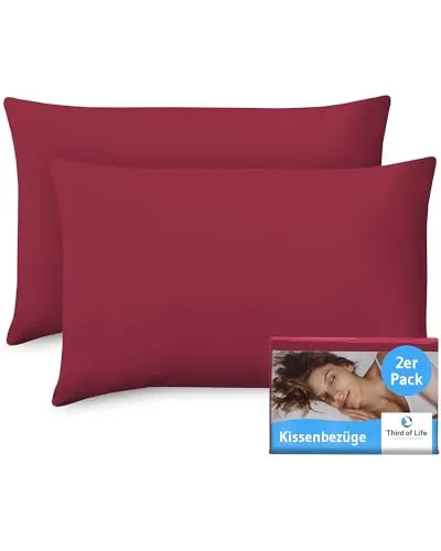 Kissenbezug 40x60 Himbeerrot, 2-er Set Kissenbezüge, Premium Mako-Baumwolle, Kopfkissen-Bezug für 60x40 Kissen, Polsterbezug für Seitenschläferkissen/Kinder-Kissen, Oeko-TEX Zertifiziert