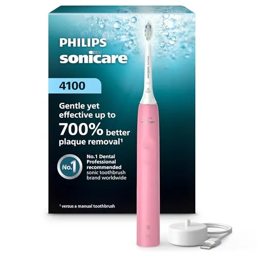 Philips Sonicare 4100 Power Toothbrush, Wiederaufladbare Elektrische Zahnbürste mit Drucksensor, Deep Pink HX3681/26