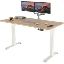 POKAR Höhenverstellbarer Elektrischer Schreibtisch 140x80 cm in Weiß und Eichen Sonoma