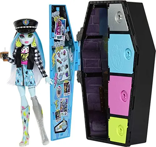 Monster High HKY62 - Frankie Stein Puppe mit Spind und Zubehör - Puppen Spielzeug für kreative Abenteuer, inklusive über 19 Zubehörteilen und Color-Reveal-Effekt für spannende Entdeckungen!