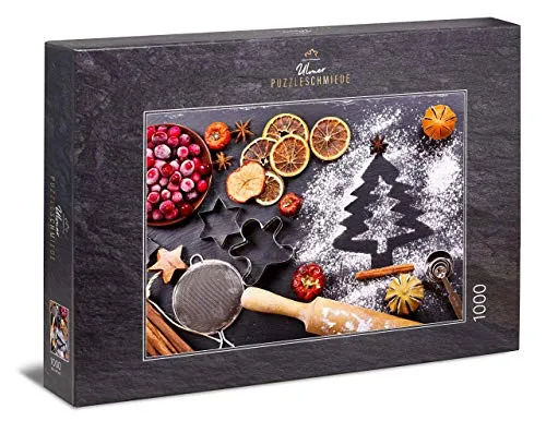 Ulmer Puzzleschmiede - Puzzle Winter-Genuss - Klassisches 1000 Teile Puzzle für die kalte Jahreszeit - Motiv aus der Weihnachtsbäckerei fürs Puzzeln im Kerzenschein