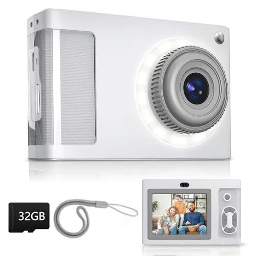 ARNSSIEN Digitalkamera für Kinder, 1080P Vintage Kinderkamera, 2,4 IPS-Bildschirm Kinder Kamera mit 16 LED-Füllung Lichter, Geburtstag Festival Geschenk für Ältere, Jugendliche, Studenten, Anfänger,Y2