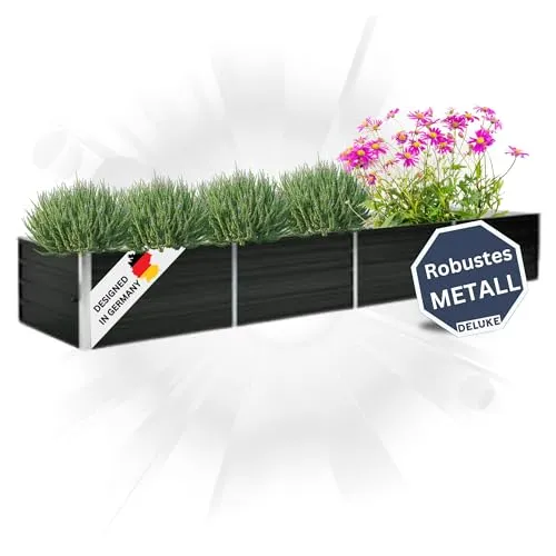 DELUKE Hochbeet für Garten Oskar Anthrazit | 320x80x45cm | Verzinkter Stahl | Wetterfest | Gartenbeet Kräuterbeet Blumenbeet Beet hoch Frühbeet für Garten Gemüsebeet