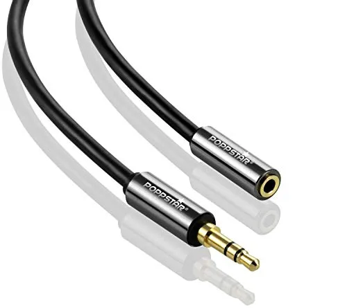 POPPSTAR 2m Audio Kabel Klinke (Klinkenkabel, 3,5mm Stecker auf Buchse, vergoldet), Verlängerungskabel für Kopfhörer, Smartphone, MP3 player, Auto Kfz Autoradio, schwarz