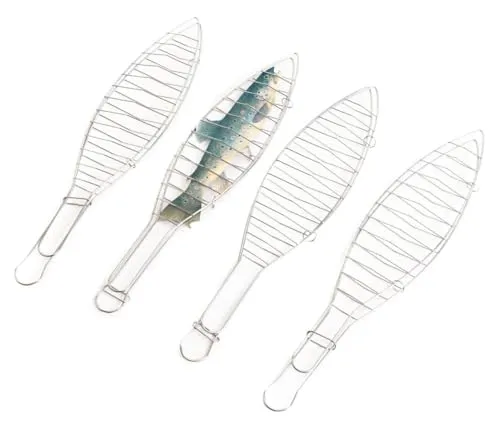 Trend Line Fischbräter 4er-Set Edelstahl 42 cm Fischhalter Fischwender Fischgrill