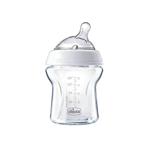 Chicco Natural Feeling Anti-Kolik Babyflasche für 0+ Monate, 250 ml, mit Weichem Silikonsauger und Doppelventil, Natürliches und Instinktives Gefühl beim Saugen, Glasflasche