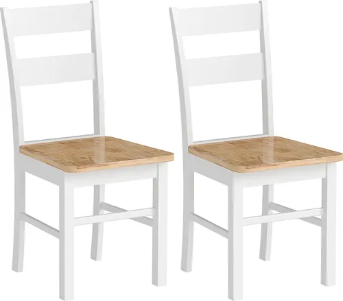 2er-Set Küchenstühle, Kautschukholz, gebogene Sprossenlehne, Weiß