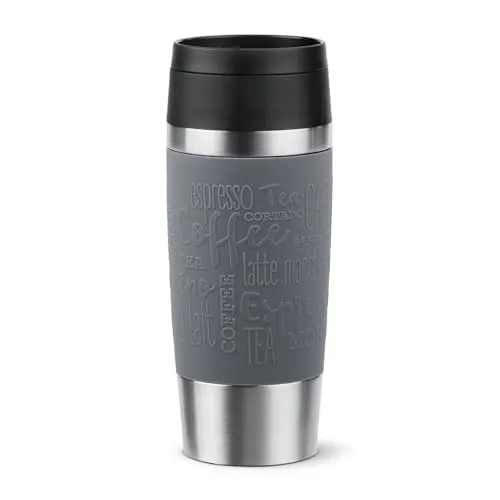 Emsa N20205 Travel Mug Classic Isolierbecher 0,36 Liter | neuer Komfort-Schraubverschluss | Edelstahl | 4h heiß und 8h kalt | 100% dicht | spülmaschinenfest | 360°-Trinköffnung | Dunkelgrau