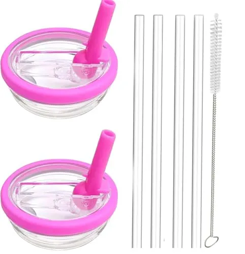 2er-Pack 0,89 l (30 oz) Trinkhalm-Deckel, Ersatz für Stanley Quencher H2.0, nicht geeignet für Iceflow 0,89 l, wiederverwendbare Becherabdeckung mit 4 Strohhalmen und 1 Reinigungsbürste