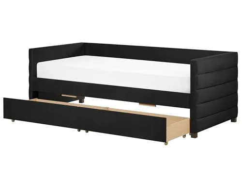BELIANI Tagesbett Schwarz Samtstoff mit 2 Schubladen - Elegantes Einzelbett im modernen Glamour-Stil mit 2 praktischen Schubladen für zusätzlichen Stauraum. Ideal für Kinder- oder Gästezimmer, bietet es hohen Liegekomfort und einen stilvollen Akzent in jedem Raum.