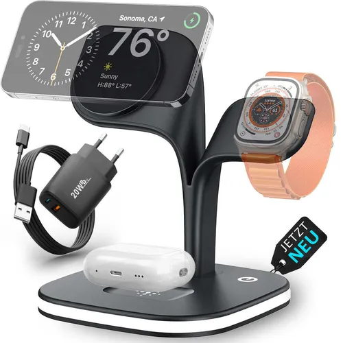 Ladestation MagSafe 3in1 Ladegerät kabellos Charger Induktiv iPhone Ladepad 15w