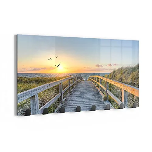 DEQORI Kleiderhaken Glas 'Dünenweg zum Meer' 60x30 cm in blau von DEQORI