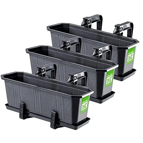 KADAX Set 3x40cm Blumenkasten Anthrazit, Balkonkasten aus Kunststoff, Pflanzkasten für Blumen und Kräuter, Widerstandsfähiger Balkontopf, Pflanzkübel für Balkon