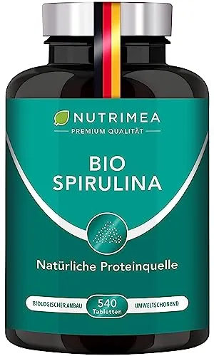 Spirulina BIO Presslinge | 100% Reine Spirulina Alge im 4 Monatsvorrat | OHNE Zusätze & Laborgeprüft | 540 Tabletten | SUPERFOOD reich an Protein Vitamin A B D E K Phycocyanin 100% VEGAN