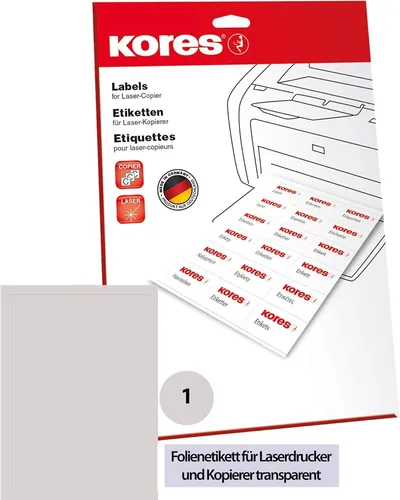 Kores Folien-Etiketten 210 x 297 mm transparent 10 Etiketten auf 10 Blatt