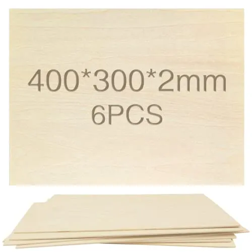 OWLKELA Lindenholz, 6 Stücke 400*300*2mm, Bastelholzplatten - Holzausschnitte zum Basteln, ideal für Laserprojekte, DIY Modell, Kunst und Handwerk, Gemälde