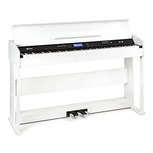 Schubert Digitalpiano, 88 Tasten, 360 Klangfarben, 160 Rhythmen, 80 Demosongs Zweistimmigkeitsfunktion, integriertes Metronom, viele zuschaltbare Effekte, LC-Display, Verbinden mit Smartphone, weiß