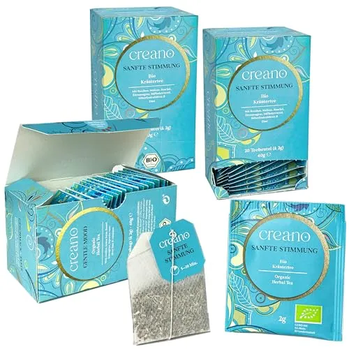 Creano Bio Tee SANFTE STIMMUNG, Kräuterteemischung, BIO Teebeutel-Tee 3er Pack (3x 20 Beutel)