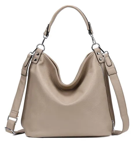 ITALYSHOP24 Damen XXL Shopper Hobo Umhängetasche - Schultertasche in Lederoptik mit großem 3-fach geteiltem Hauptfach, ideal für Freizeit und Urlaub. Verstellbarer Schultergurt für optimalen Tragekomfort.