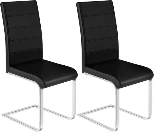 Woltu Freischwinger Set (2 Stk.) – Hochlehner mit Kunstlederbezug - Bequeme Esszimmerstühle mit ergonomischer Rückenlehne und schaukelndem C-Gestell. Belastbar bis 120 kg, pflegeleicht und stilvoll – ideal für jeden Raum!