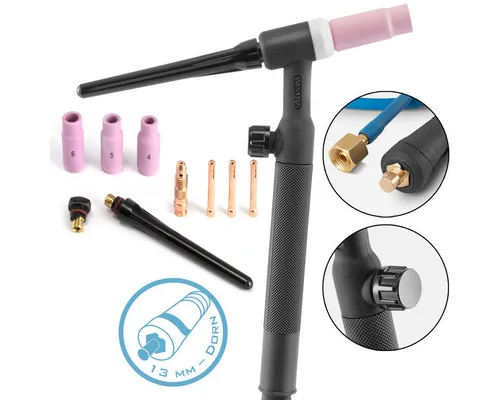 STAHLWERK WP-17V Lift-Tig-Brenner Set - Elektrowerkzeug-Set mit flexiblen Schlauchpaket und präziser Gasregulierung. Ideal für ermüdungsfreies Schweißen bis 150 A, passend für alle STAHLWERK Geräte und Fremdgeräte.