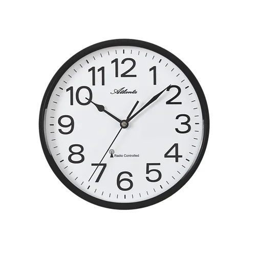 Atlanta Funk Wanduhr 4378-7 - Moderne Küchenuhr 26 cm Schwarz - Stylische Funkwanduhr für Wohnräume und Küchen mit automatischer Zeiteinstellung und gut ablesbaren Metallic-Ziffern, ideal für jede Einrichtung.
