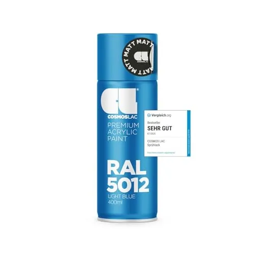 COSMOS LAC Acryllack Lichtblau, matt Sprühdose in vielen RAL Farbtönen - 400ml Spraydose perfekt für DIY, Upcycling und andere Lackierarbeiten geeignet (RAL 5012 - Lichtblau Matt)