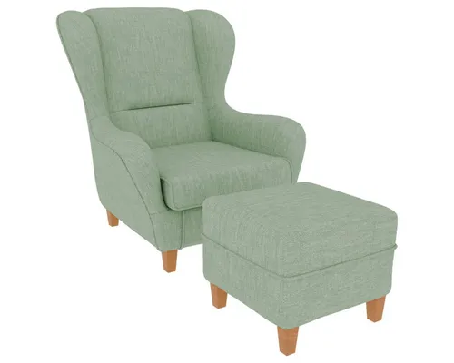 Supellex Ohrensessel Sofia Relaxsessel mit Hocker – Vienna Mint - Eleganter Ohrensessel Sofia in beruhigendem Mint, ideal für entspannende Stunden. Handgefertigt mit hochwertiger Polsterung für optimalen Komfort. Massive Buchenholzfüße sorgen für Stabilität und ansprechende Optik. Perfekt kombinierbar!