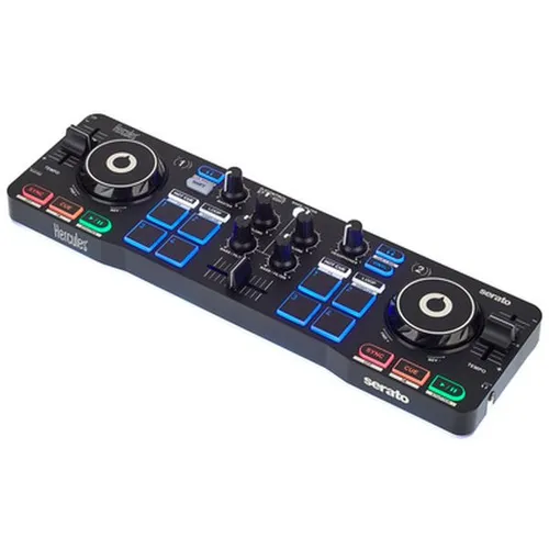 Hercules DJControl Starlight - Tragbarer 2-Deck DJ-USB-Controller mit 8 Pads, inklusive Serato DJ Lite und RGB-Stroboskopeffekt für kreative Mixe unterwegs