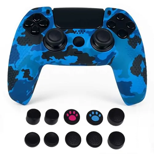 OcioDual Controller-Hülle, Controller-Hülle kompatibel mit PS5, Blaue Camouflage, Hülle + Griffe, Touchpad-Aufkleber, rutschfest, Softshell, Gummi, flexibel, Abdeckung
