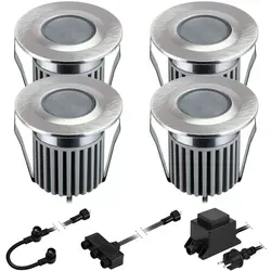 ledscom.de LED Boden-Einbauleuchten BODES für außen, warm-weiß, je 94lm/Leuchte, matt, rund, 50mm Ø, 4er Set