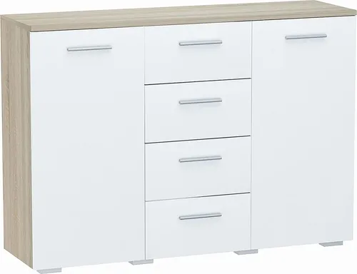 Matkam Möbel Kommode Sonoma Eiche - Stilvolle Wohnzimmerkommode aus kratzfester, laminierter Möbelplatte mit 2 Fächern und 4 Schubladen für optimalen Stauraum. Ideal für schmale Dielen und vielseitig einsetzbar im gesamten Wohnbereich.